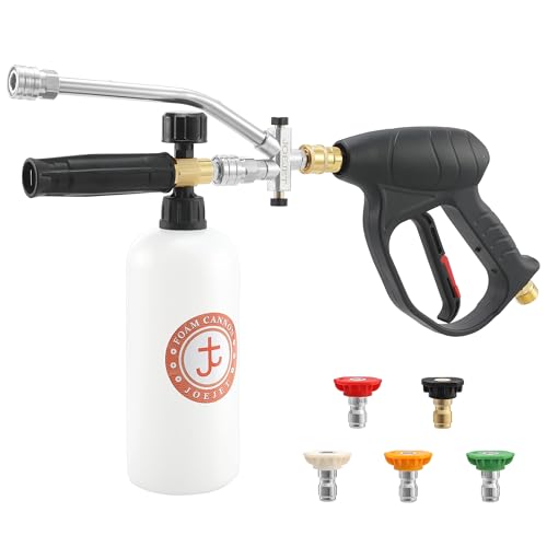 JOEJET Short Pressure Washer Gun with Foam Cannon Dual Connector Accessory, Car Wash Foam Gun with 1/4 Inch Quick Connector, 5 Pressure Washer Nozzle Tips, 1 Liter - size: 1 L