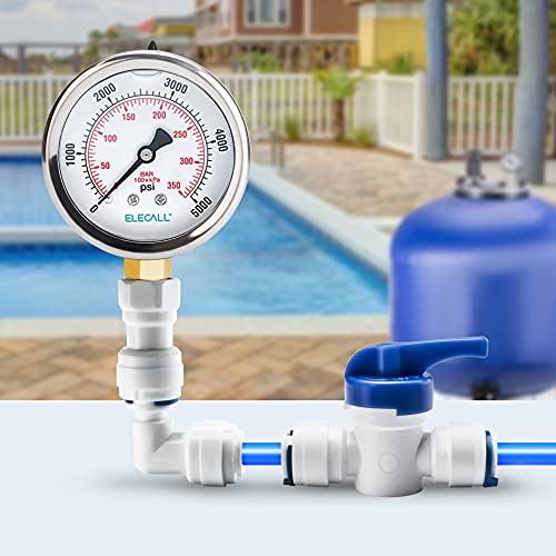 2-1/2" Glycerin Liquid Filled Air Pressure Gauge, 0-5000Psi, 1/4" NPT Lower Mount, Stainless Steel Case, Brass Internals, Water Pressure Gauge - size: 0-5000 Psi