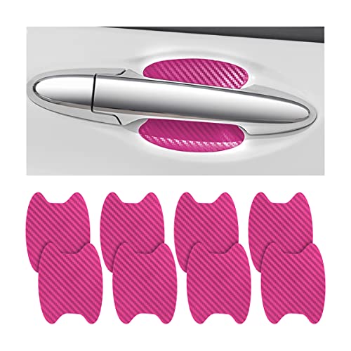 8PCS Car Door Handle Sticker, Carbon Fiber Anti-Scratches Car Door Cup Protector, Non-Marking Auto Door Handle Protective Film for All Cars (Pink/8PCS) - color: Pink/8PCS
