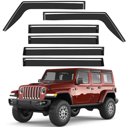 6pcs Outside-Mount Window Rain Guards Fit for 2018-2026 Jeep Wrangler JL/2020-2026 Jeep Gladiator, Extra Durable Window Visors Wind Deflector Dark Smoke Vent Shades Car Tape-on with Thicker - size: Fit for 2018-2026 Wrangler JL/2020-2026 Gladiator