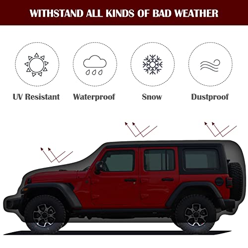 Waterproof Car Cover for Jeep Wrangler 4 Door 2006-2026 JK JL Outdoor Waterproof Sun Rain Snow Hail Protection with Driver Door Zipper - size: Custom Fit Jeep Wrangler 4 Door