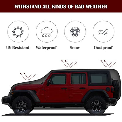 Waterproof Car Cover for Jeep Wrangler 4 Door 2006-2026 JK JL Outdoor Waterproof Sun Rain Snow Hail Protection with Driver Door Zipper - size: Custom Fit Jeep Wrangler 4 Door