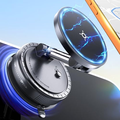 eSamcore Vacuum Magnetic Phone Holder for Car, for Magsafe Car Mount for Windshield, Foldable Stand Suction Cup for Mirror, Glass, Screen, Gym, Smooth Surfaces Compatible with iPhone - style: Vacuum Phone Holder