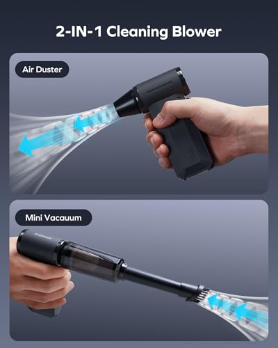 2-in-1 Electric Air Duster & Vacuum, 130,000 RPM Brushless Air Duster, 8KPA Car Vacuum 8000mAh Air Blower Wireless Handheld Vacuum for Car, Office and Home