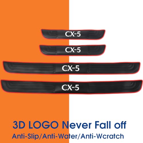 BOYOUS 4PCS PVC Soft Rubber Door Sill Protector Anti-Dirty Scuff Plate Cover Guard Sills Protector Trim,Welcome Pedal Protect for Mazda 2013-2023 2024 2025 CX-5 CX5