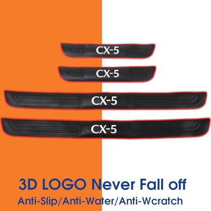 BOYOUS 4PCS PVC Soft Rubber Door Sill Protector Anti-Dirty Scuff Plate Cover Guard Sills Protector Trim,Welcome Pedal Protect for Mazda 2013-2023 2024 2025 CX-5 CX5
