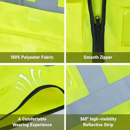 High Visibility Vest Safety Vest with Pockets and Zipper Meets ANSI/ISEA Standard(1 Pack 5 Pack) - color: Yellow-green, size: XX-Large