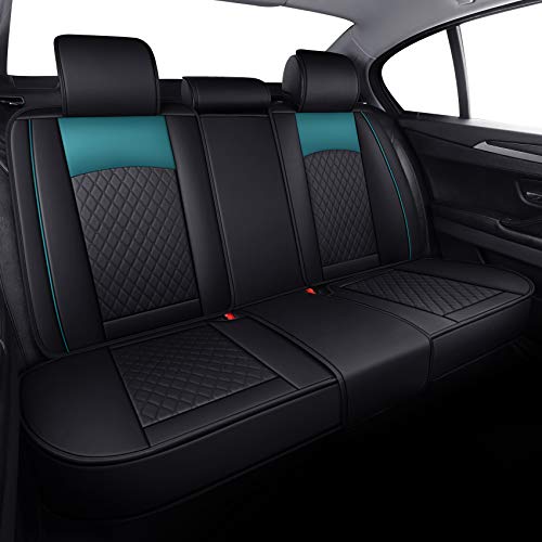 Aierxuan Leather Universal Car Seat Covers Split Bench 40/60 for Honda Acura Chevy Nissan Lexus Toyota Kia Ford Buick VW Audi Benz Hyundai Infiniti (Rear Seat/Black-Green) - color: Rear Seat/Black-Green