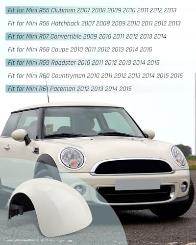 Left Right Side Mirror Caps Rearview Mirror Cover Cap Glossy White Pair Fit for Mini R55 R56 R57 R58 R59 R60 R61 2007-2016 Manual Folding Mirrors Only Replace 51162754913, 51162754914 - size: Glossy White