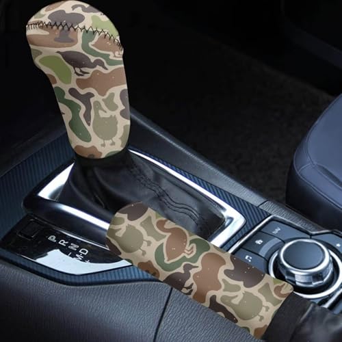 KEIAHUAN Car Handbrake and Gear Shift Knob Cover 2 Piece Duck Camo Hunting Anti-Slip Comfort Automobile Hand Brake Cover Car Interior Accessories for SUV,Sedan,Truck,Van, Green - color: Green Duck Camo Hunting