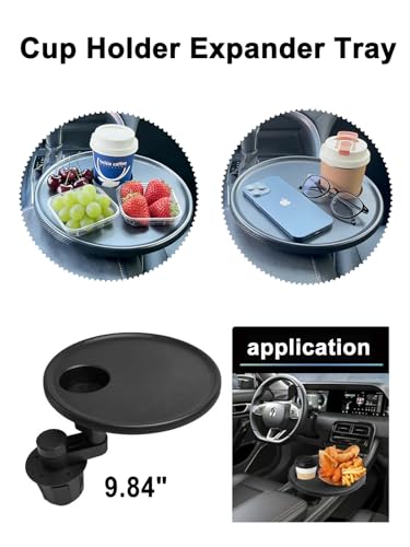 Car Cup Holder Tray, Cup Holder Table Expander for Car - Secure & 360°Adjustable Swivel arm, 9.84" Table, Car Tray fit for Cup Holders 2.56"-3.7" dm Wide