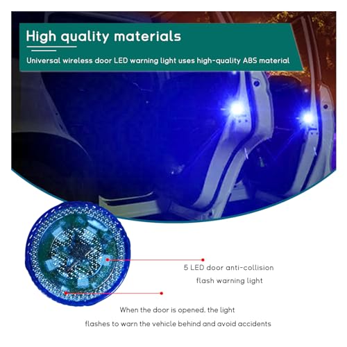 Dickno 4 PCS Wireless Car Door LED Warning Lights, 5 LED Roadside Auto Flashing Safety Signal Light for Anti Rear End Collision, Universal Strobe Flashing Light for Car SUV Truck (Blue) - color: Blue