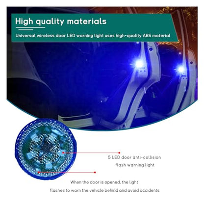 Dickno 4 PCS Wireless Car Door LED Warning Lights, 5 LED Roadside Auto Flashing Safety Signal Light for Anti Rear End Collision, Universal Strobe Flashing Light for Car SUV Truck (Blue) - color: Blue