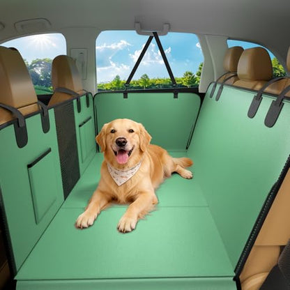 Dog Car Seat Cover for Back Seat, 52"x65" Waterproof Hard-Bottom Hammock with Side Flaps, Heavy-Duty 450lbs, Non-Slip & Scratch-Proof PU Leather Protector for SUV, Truck & Sedan Green - color: Army Green