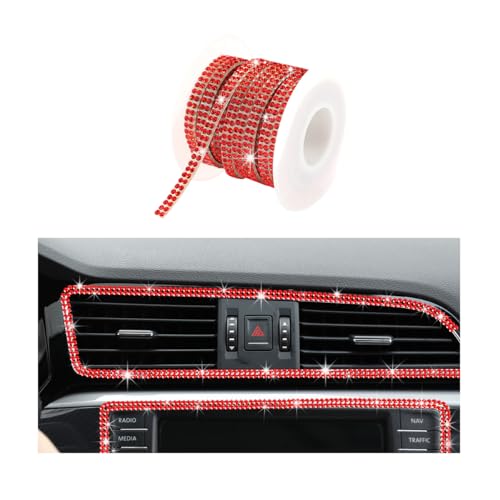Ohleats Bling Car Trim Self Adhesive, 16.4 Ft Auto Interior Exterior Crystal Rhinestone Decoration Strip Decal, Glitter Trim Strips Line Molding for Dashboard, Car Accessories (Red) - color: Red