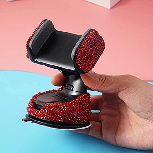 SUNCARACCL Bling Car Phone Holder, 360°Adjustable Crystal Auto Phone Mount Universal Rhinestone Car Stand Phone Holder Car Accessories for Windshield Dashboard and Air Outlet (Red) - color: Red