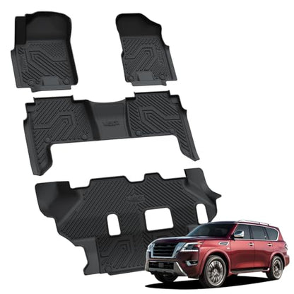 LASFIT Floor Mats for Nissan Armada/Infiniti QX80 2024 2023 2022 2021 2020 2019 (Only Fits for 8 Seats, Bench Seats), All Weather TPE Custom Fit Floor Liners for 2019-2024 Armada/QX80 Car Mats - size: 1)for Nissan Armada & Infiniti Qx80 | 2019-2024