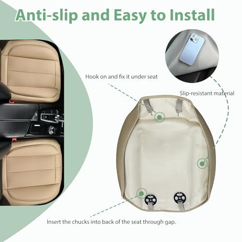 2 Pack Front Car Seat Cover Bottom Only Faux Leather, Anti-Slip Padded Seat Cushion, Full Wrap Seat Protector with Storage Function Fit 95% Cars, SUV, Pick-up Trucks (Beige) - color: Beige