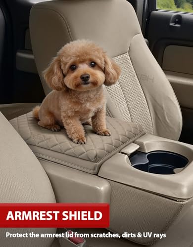 KBH Center Console Armrest Cushion Cover for Ford F150 2004 2005 2006 2007 2008 2009 2010, 40/20/40 Jump Seat, Vinyl Leather Trim, Anti-Scratch, Beige