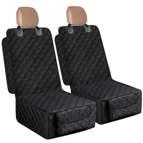 Waterproof Dog Seat Cover 2-Pack for Front Seats – Nonslip Scratchproof Captain Chair Covers with Side Flaps, Universal Fit for Cars, Trucks, SUVs, Jeep