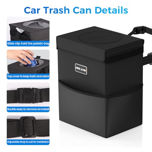 Beicarin Car Trash Can with Lid - Trash Bag Hanging with Storage Pockets Leak-Proof Organizer Collapsible and Portable Waterproof Garbage Bin, 2.2 Gallons Multipurpose Trash Bin for Car - size: 2.2 Gal