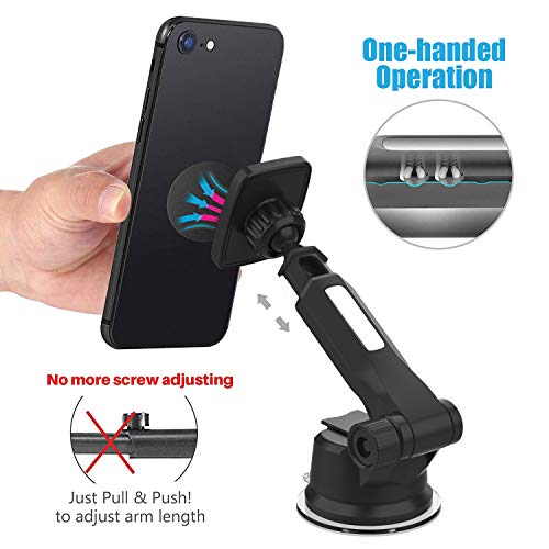 WixGear Universal Magnetic Car Mount Holder, Windshield Mount and Dashboard Mount Holder for Cell Phones and Tablets with Long Arm – (New Version Telescopic Arm)