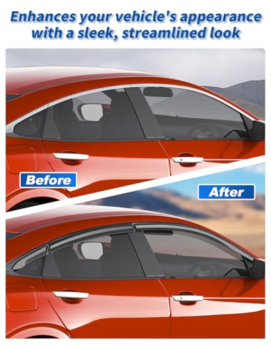 6-PCS Extra-Thick Rain Guards Fit for Honda Civic Sedan 4dr LX 2016-2021 Extra Durable Tape-on Window Rain Guard Window Deflectors Vent Shades Window Visor Vent Visors Exterior - size: Fit for 2016-2021 Honda Civic Sedan 4dr LX