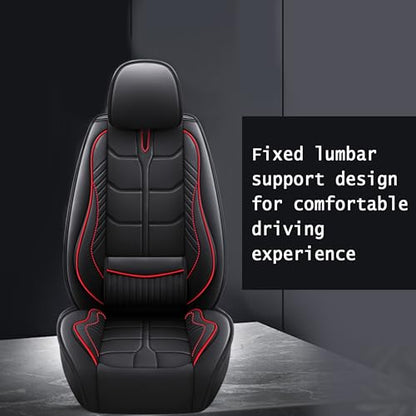 Amooca Car Seat Covers Full Set Automotive Seat Protection Fit for Most Cars SUVs Front & Back Seats Waterproof Nappa Leather Car Seat Cushion Protector Black & Red - color: Black & Red