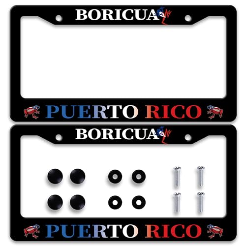 2pcs Boricua Puerto Rico Flag Frog Personalise License Plate Frames American License Plate Frame Car Universal Accessories Stainless Steel Cars Decor Fits Standard Us Vehicles Size 12.2 X 6 Inch - color: Boricua Puerto Rico Flag Frog