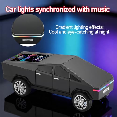 WS-580 Futuristic Pickup Truck Bluetooth Replica Speaker with LED Display Screen – TWS, FM, USB/TF, LED Headlights, Mic, Practical Gift for Car Model Fans, Audio Users & Tech Hobbyists (Black) - color: Black