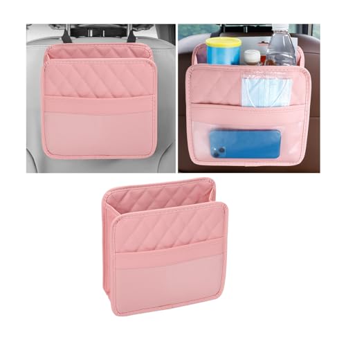 Mandark Car Seat Back Organizer, PU Leather Vehicle Backseat Hanging Storage Pocket, Multipurpose Auto Travel Essentials Accessories for Kids & Adults, Universal for Most Cars (Pink) - color: Pink