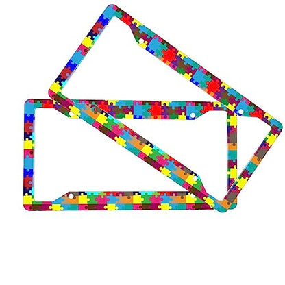Colourful Autism Puzzle License Plate Frame 2 Pack License Plate Holder Universal Aluminum License Plate Cover Car Accessories for Men Women - color: Colourful Autism Puzzle