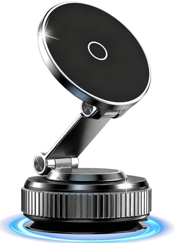 Vacuum Magnetic Car Phone Holder 360° Strongest 120LBS Ultra Suction Cup Phone Mount for MagSafe Dashboard Cell Phone Holders for Your Car/Gym/Mirror Bracket for iPhone 17 & Android, Metal Stand Rotor