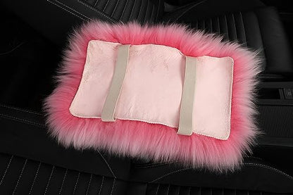 Genuine Sheepskin Center Console Cover Pad Genuine Furry Fluffy Wool Fur Car Armrest Cover Protector Universal Fit for SUV/Truck/Car - color: Long Wool-Black