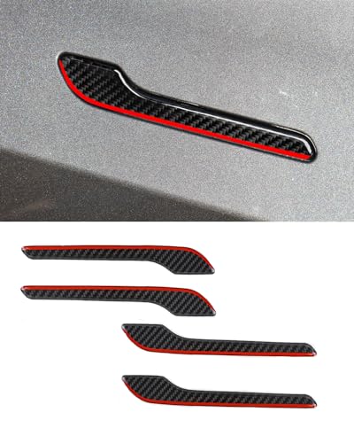 Carbon Fiber Door Handle Cover, Door Handle Protective Cover Decoration Compatible with Tesla Model Y/3 accessories (2017-2025) Highland & Juniper Compatible (4 Pieces) (Red rim with drip) - style: Red rim with drip