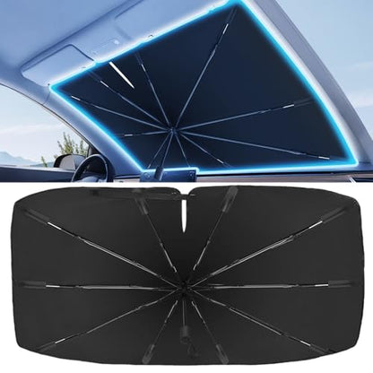 2025 Windshield Sun Shade Frame with Thickened Fast Cooling, Emergency Window Breaker, 99% UV Blocking Protects Car from Sun and Heat Damage, Adjustable Bendable Design for SUV/Sedan/(57" L x 32" W) - color: black