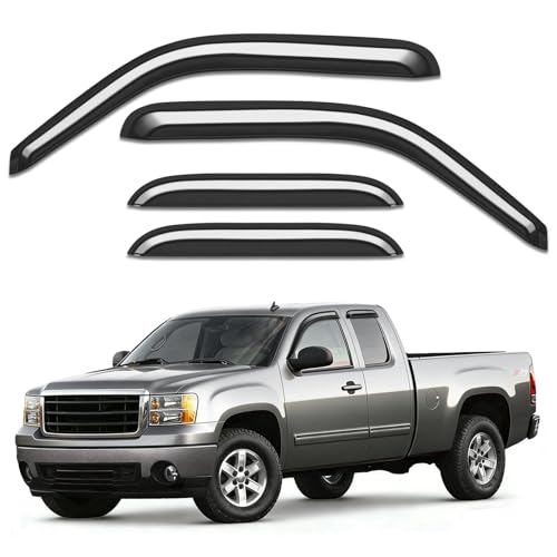 Out-Channel Window Rain Guards Fit for 1999-2006 Chevy Silverado/GMC Sierra Extended Cab, Window Visors Vent Visors Vent Shades Wind Deflector Dark Smoke Car Tape-on with Thicker 4PCS - size: Fit for 1999-2007 Silverado&Sierra Extended Cab