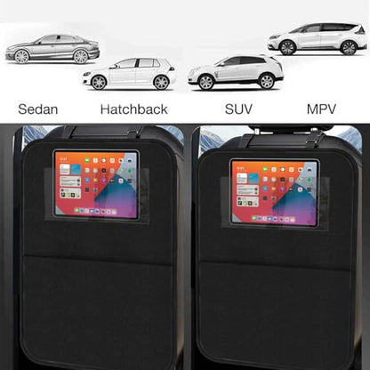 Car Seat Protector Large Kick Mat 2 Pack Durable Water Resistant Auto Seat Back Covers with 2 Mesh Pockets Protection against Dust Mud Scratches Black