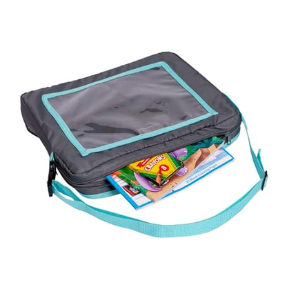 J.L. Childress 3-IN-1 Kids Travel Tray & Tablet Holder - Car Seat Lap Tray Desk for Toddlers, Road Trip Essentials, Car Seat Activity Table, Travel Accessories - Grey/Teal - style: Grey/Teal
