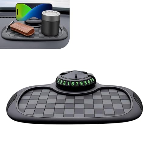 Multifunction Car Anti-Slip Mat, Storage Pad & Rotatable Phone Holder & Parking Number Plate, 9.2" x 7" Organizer Pad for Phone Key Sunglass, Dashboard Storage Accessory for Cars (Black) - color: Black #02