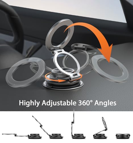 BOCLOUD 2026 Next-Gen Suction Cup Phone Mount Cute 360° Zinc Alloy 109 LBS Phone Stand Vacuum Magnetic Car Holder for MagSafe Strongest Accessories for iPhone 16 15 14... Android - color: Dark Black