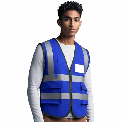 caparazon Unisex High-Visibility Reflective Safety Vest with Zippered Pockets - ANSI/ISEA Certified for Enhanced Work Safety - color: Blue Flag