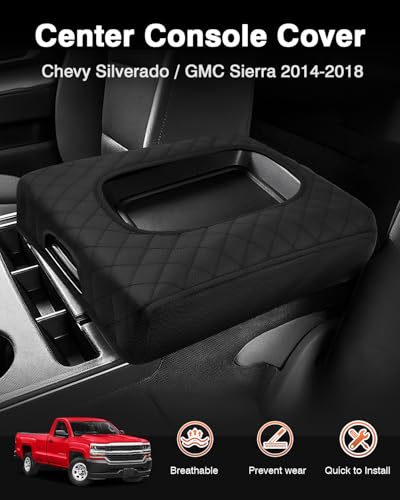 Shademax Center Console Cover for Chevy Silverado&GMC Sierra 2014-2018 Jump Seat Accessories, Armrest Cover Center Console Cushion Pad Leather Arm Rest Protectior (ONLY for Split Bench Seat Console) - size: for 2014-2018 Silverado/Sierra Jump Seat