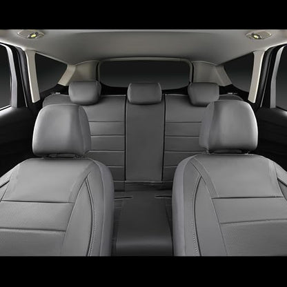 CAR PASS Piping Faux Leather Car Seat Cover Full Set,Grey Breathable Leather Seat Covers for Cars, Airbag Compatible,Universal Fit for SUVs,Van,Sedans,Small Trucks (Full Set, All Gray) - color: Grey with charcoal stripes