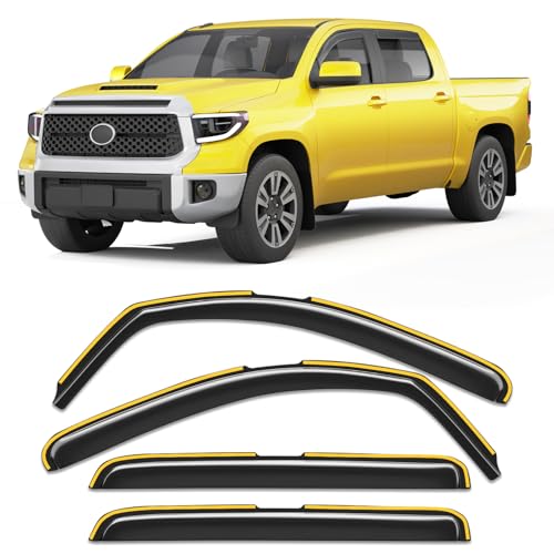 in-Channel Window Rain Guard for Toyota Tundra 2007-2021 CrewMax Rain Guards Side Truck Window Visors Low Profile Vent Visor Window Deflectors Vent Shades Car Accessories-4pcs - size: 2007-2021 Toyota Tundra CrewMax