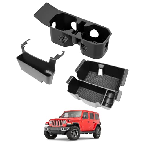 Center Console Organizer for 2018-2025 Jeep Wrangler JL JLU 4XE/Gladiator JT Hanging Center Console Armrest Box Cupholder Insert for Wrangler&Gladiator(Hanging+Armrest+Cupholder Organizer) - color: Hanging+Armrest+Cupholder Organizer