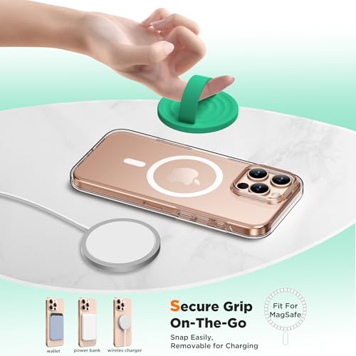 Magnetic Phone Grip Ring Holder, Liquid Silicone Magnet Cell Phone Grip Finger Loop, Compatible with Magsafe, Back of Phone for iPhone 17/16/15/14/13/12 Series, Emerald Green - color: Emerald Green