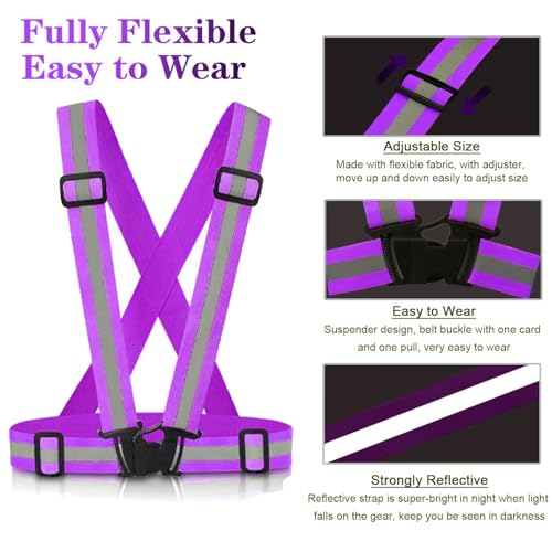 Reflective Vest Running Gear, 2Pack High Visible Safety VES for Cycling Jogging Running Walking, Adjustable for Men Women Kids - color: Blue+Purple
