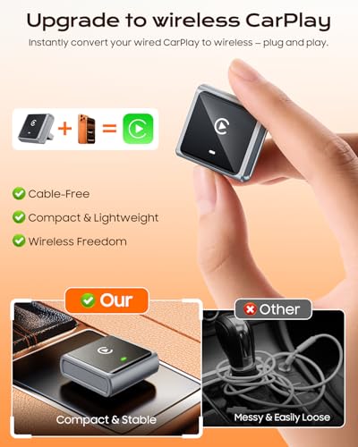 2026 Wireless CarPlay Adapter for Apple Only, Upgrade Mini Aluminium Car Play Adapter Converts Wired to Wireless CarPlay for iPhone, Plug & Play, Auto Connect Fast and Stable, with USB-C, Grey - color: Gray
