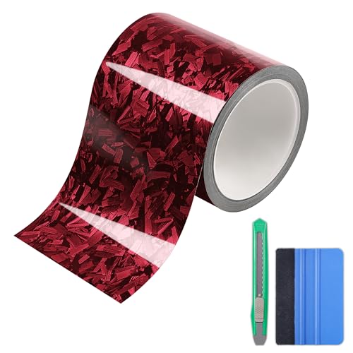 Lypumso Gloss Forged Carbon Fiber Vinyl Wrap Tape 4" x 30ft - with Tool Kit for Chrome Delete, Door Sill Protector, Car Trim Blackout DIY Auto Detailing (Red) - color: Red, size: 4inch x 30ft